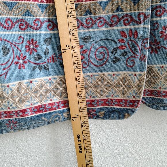 Vivaldi Large Floral Southwestern Blue Red Denim Blazer Jacket Shoulder Pad Vtg - Picture 3 of 9